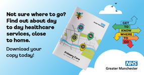 Cartoon picture of a map. Text - Not sure where to go? Find out about day to day healthcare services, close to home. Download your copy now.